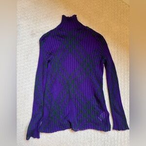 Burberry Purple and Green Turtleneck Sweater